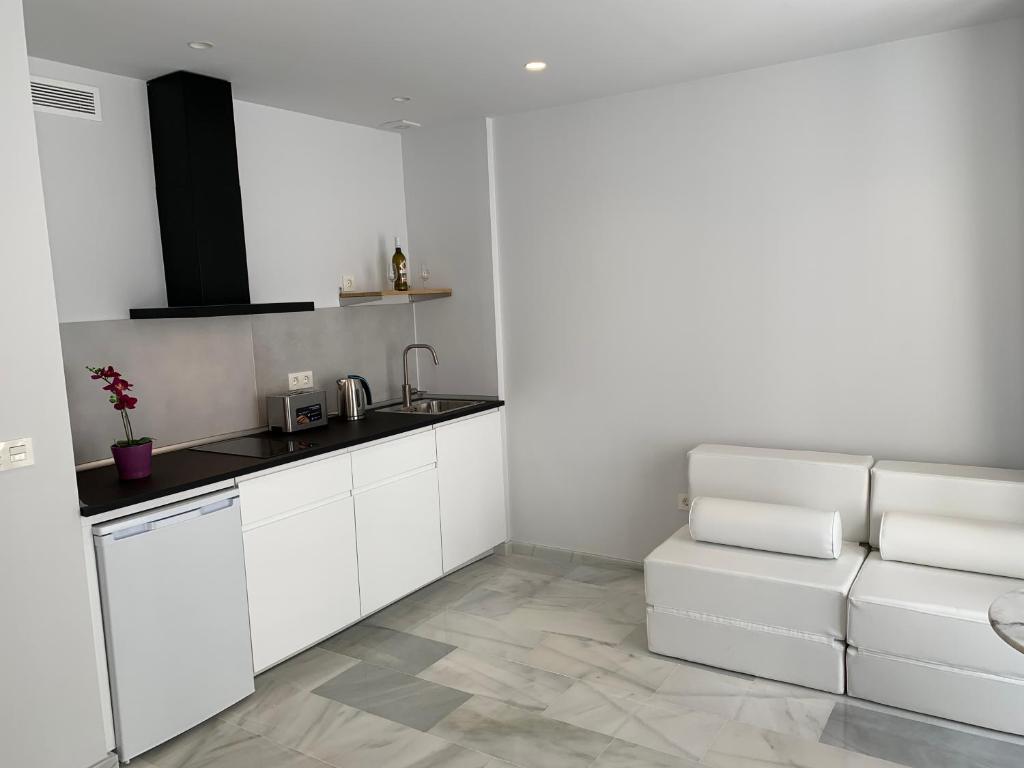 Kuchyň nebo kuchyňský kout v ubytování San Lorenzo Apartamentos y Suites
