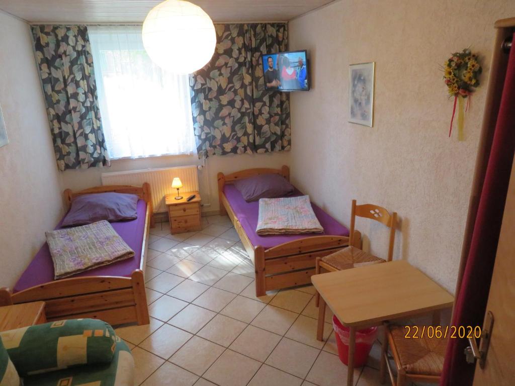Posezení v ubytování Hostel Waldhaus Am Ferienpark Mirow -Zimmer DU WC