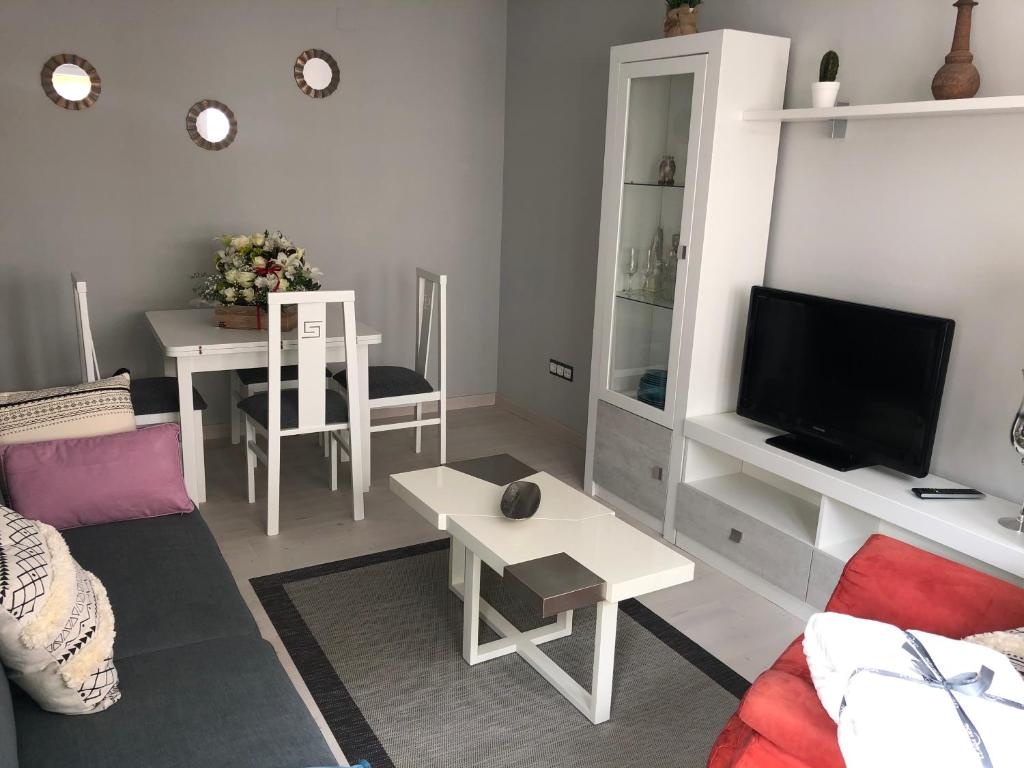 a living room with a couch and a tv at Apartamento Adelina in Silleda
