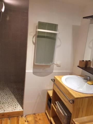 a bathroom with a sink and a mirror at Maison La Minoterie in Volonne