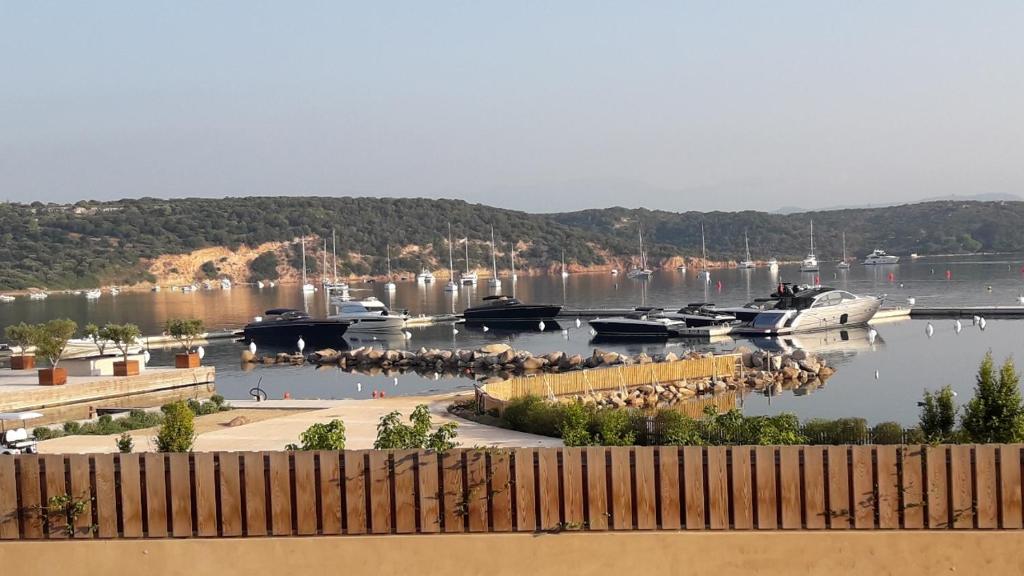 vistas a un puerto deportivo con barcos en el agua en Hôtel du Golfe, en Bonifacio