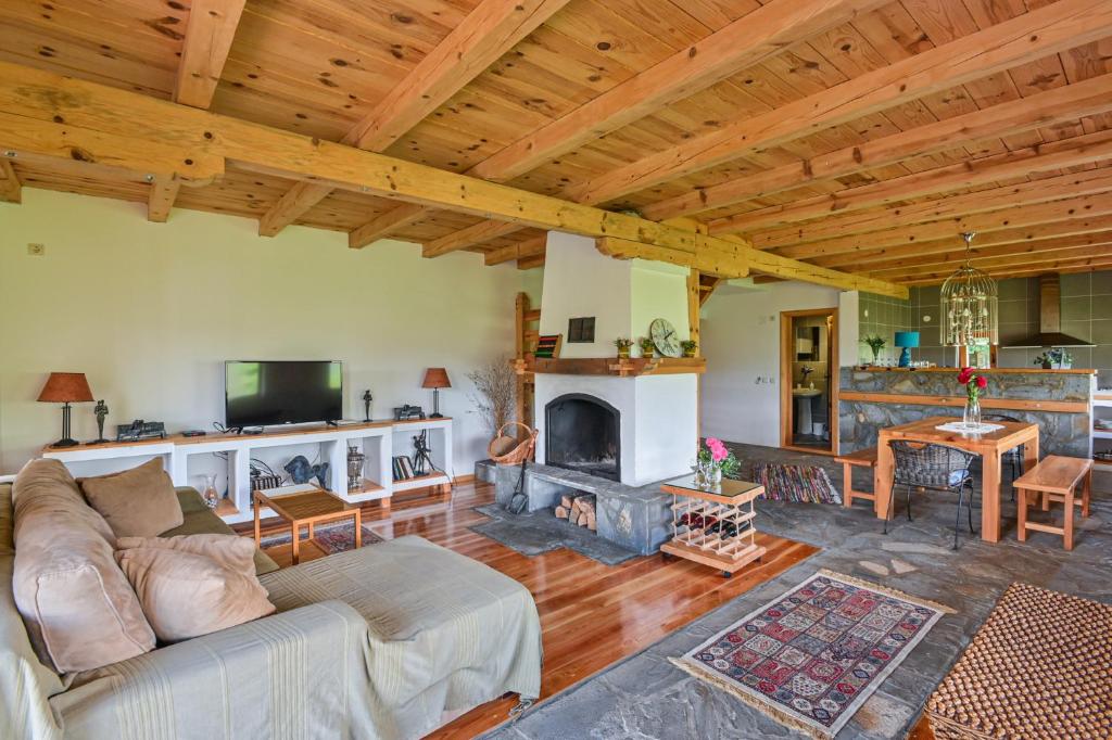 un soggiorno con divano e camino di Neva Apartments a Mokra Gora