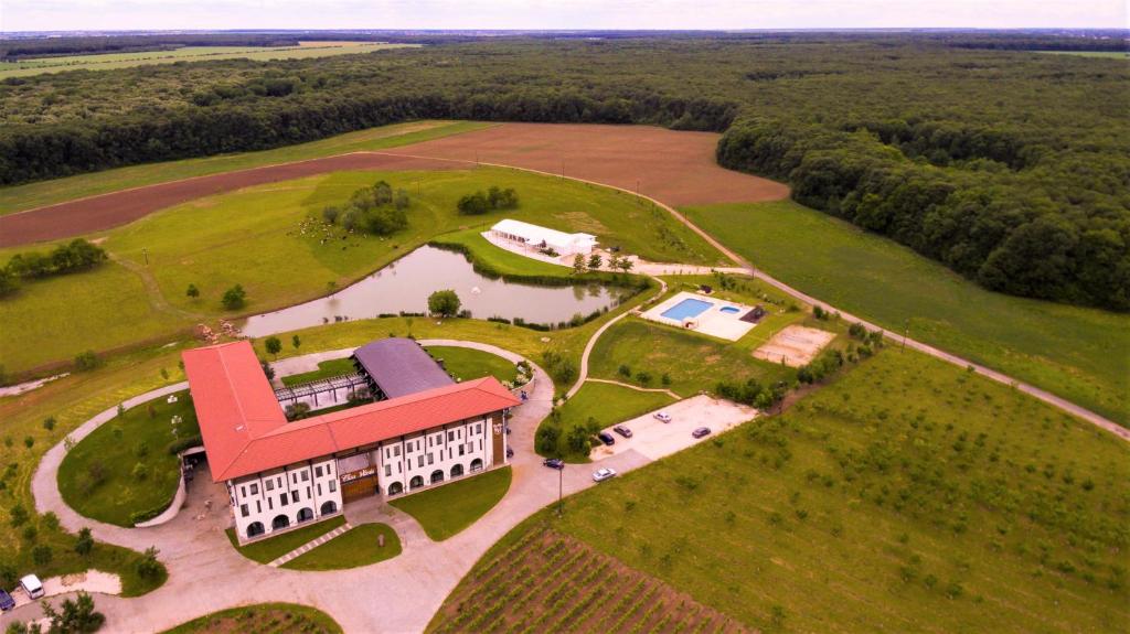 an aerial view of a building on a field at Casa Vlasia in Snagov