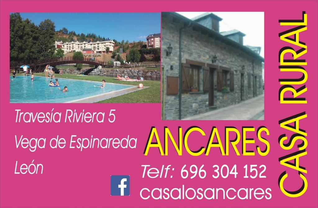 a collage of two pictures of people in a swimming pool at Casa los Ancares in Vega de Espinareda