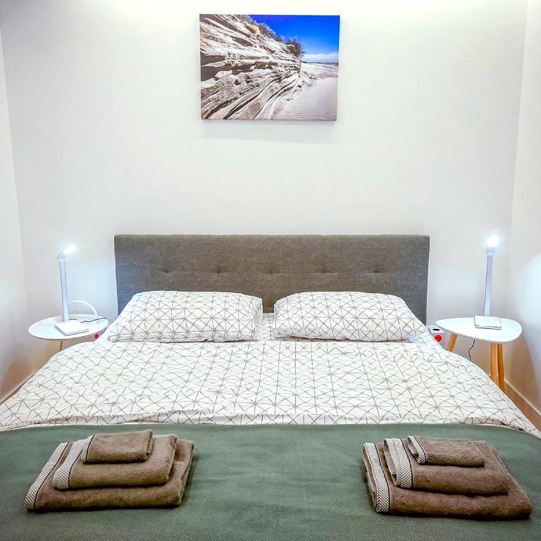Postel nebo postele na pokoji v ubytování Comfy Rest apartments in Juodkrantė