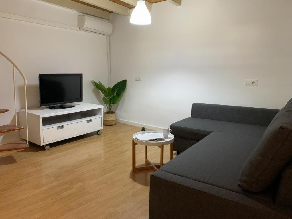 a living room with a couch and a flat screen tv at Apartamento Centro Costa de la Luz in Sanlúcar de Barrameda