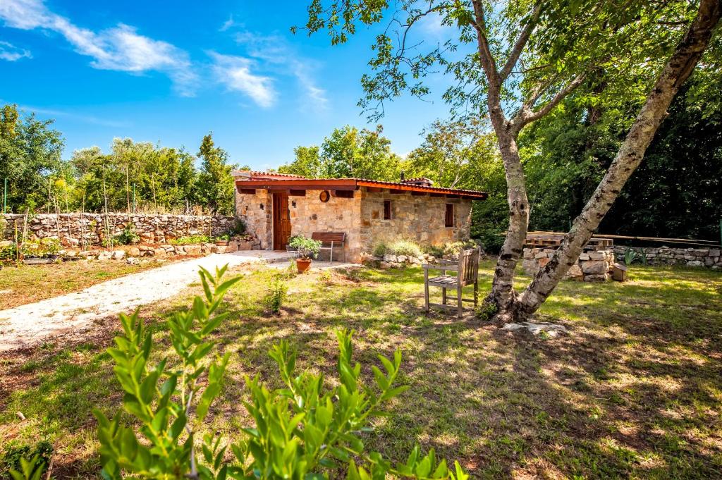 uma casa no meio de um quintal com uma árvore em Casa Campanella Holiday House em Rovinj