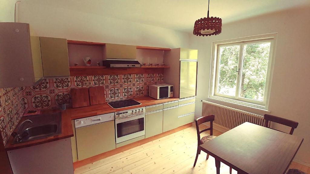 Kuchyň nebo kuchyňský kout v ubytování Drauradweg Hostel