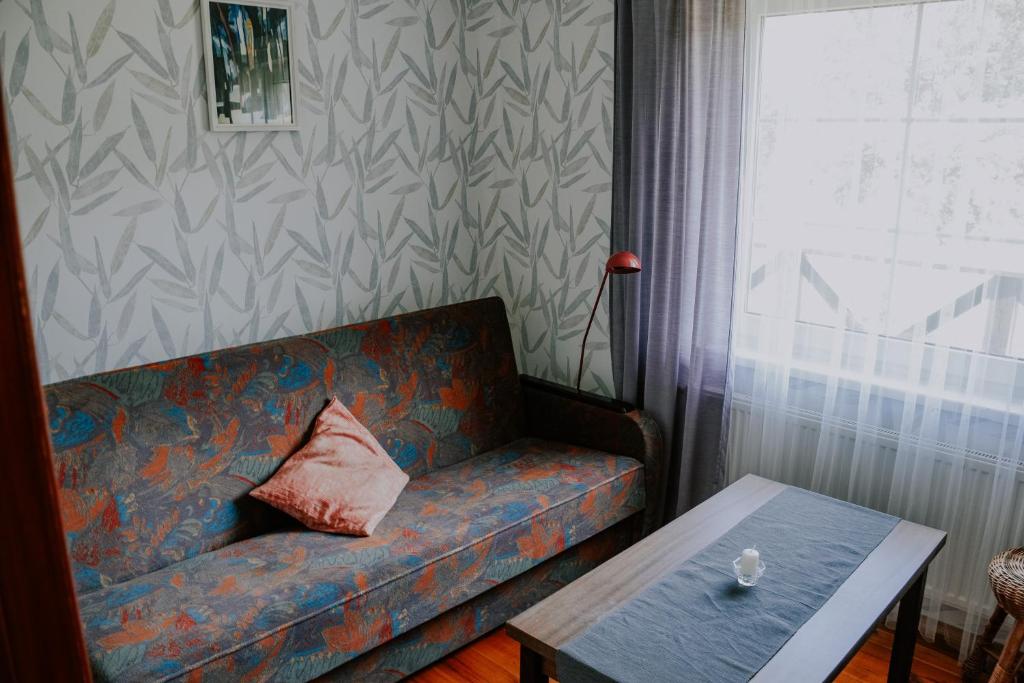 Lāde的住宿－Viesu nams Lauciņi，客厅配有沙发和桌子