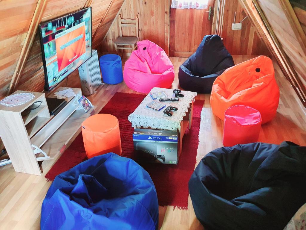 TV a/nebo společenská místnost v ubytování Log cabin Uvac (Vikendica Saponjic)