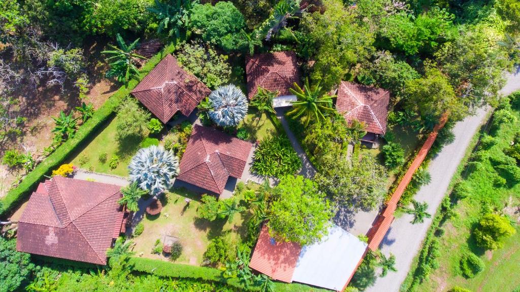 una vista aérea de una casa con árboles en Casa Marcellino Lodge, en Cahuita