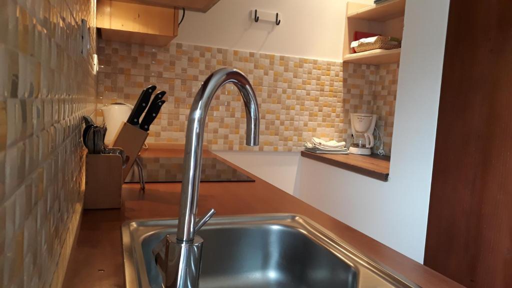 Kuchyň nebo kuchyňský kout v ubytování Apartments & Hostel Bohinj