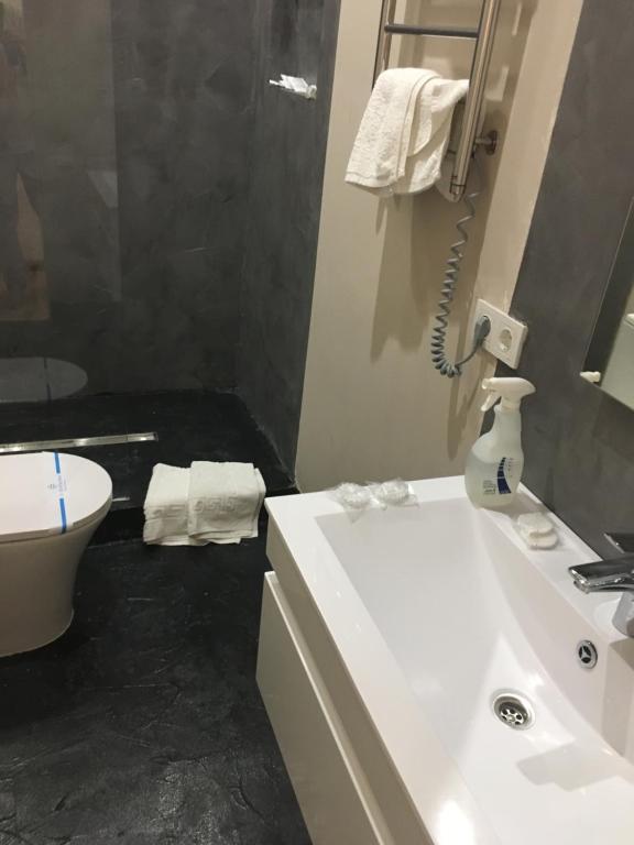 bagno con lavandino bianco e servizi igienici di Ekaterina Appartment 2 a Odessa