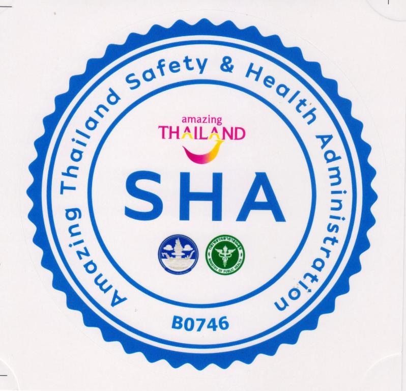 a label for the international safety and health sha at Sima Thani Hotel in Nakhon Ratchasima