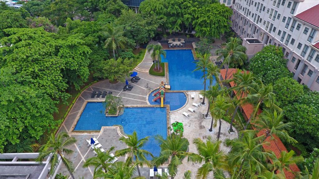 an aerial view of a pool at a resort at Discovery Ancol in Jakarta