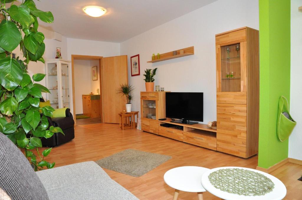 sala de estar con sofá y TV en Ferienwohnung Naurod, en Wiesbaden