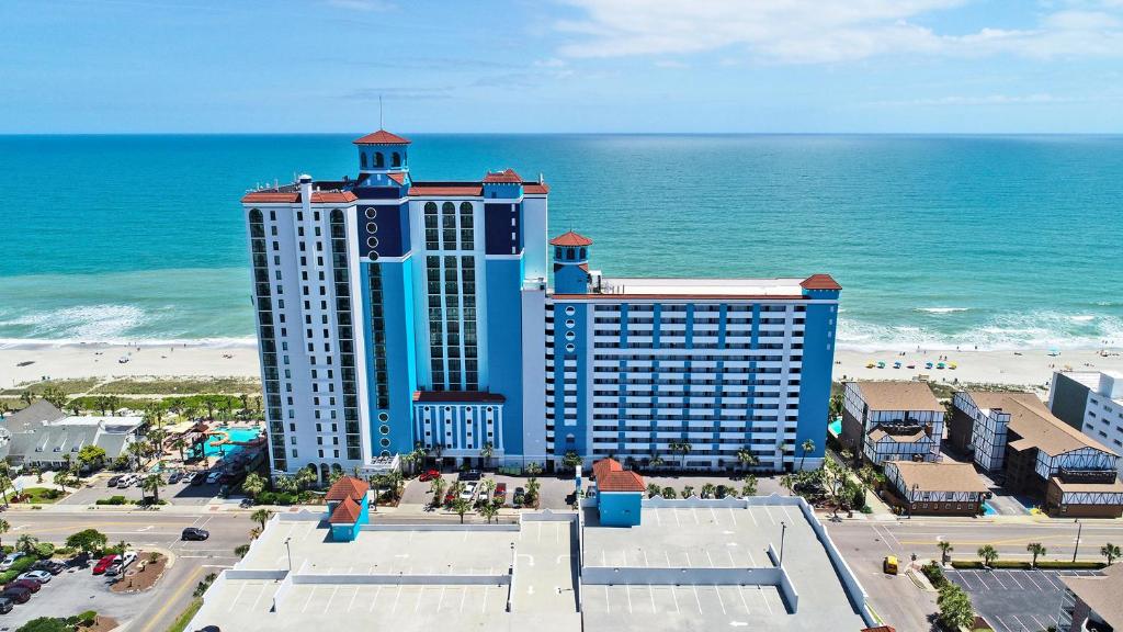 an aerial view of a resort with the ocean at Caribbean Resort Myrtle Beach in Myrtle Beach