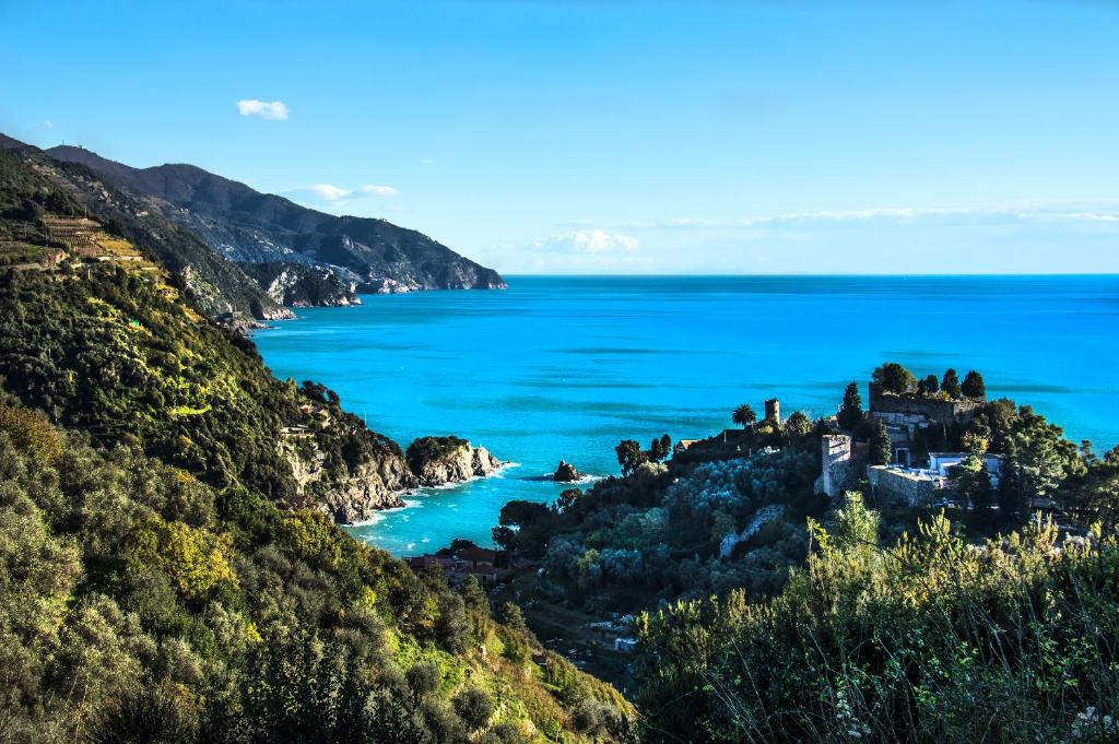 蒙泰羅索阿爾馬雷的住宿－La Cabana Cinque Terre Monterosso，从山丘上欣赏海景