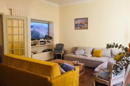 un salon avec un canapé et une télévision dans l'établissement Le GIULIANO, à Nice