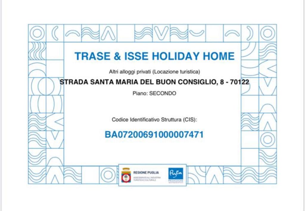 un biglietto per una casa con un invito a fantasia di Trase & isse Holiday Home a Bari