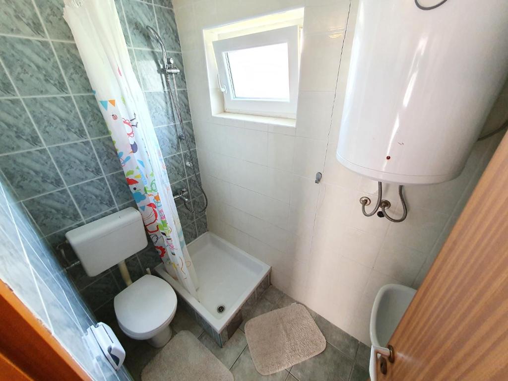 małą łazienkę z toaletą i umywalką w obiekcie Apartman Lu w mieście Vir