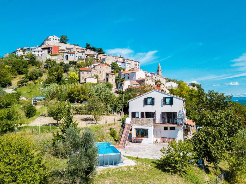 an aerial view of a house on a hill at Holiday Home Kušar by Interhome in Motovun