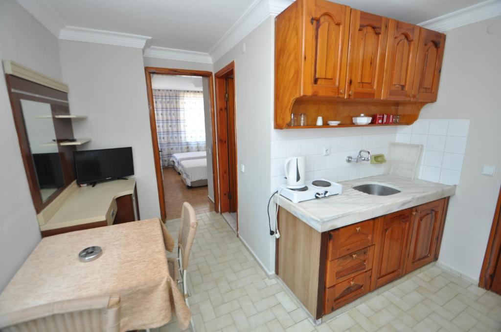 Kuchyň nebo kuchyňský kout v ubytování Defne & Zevkim Hotel