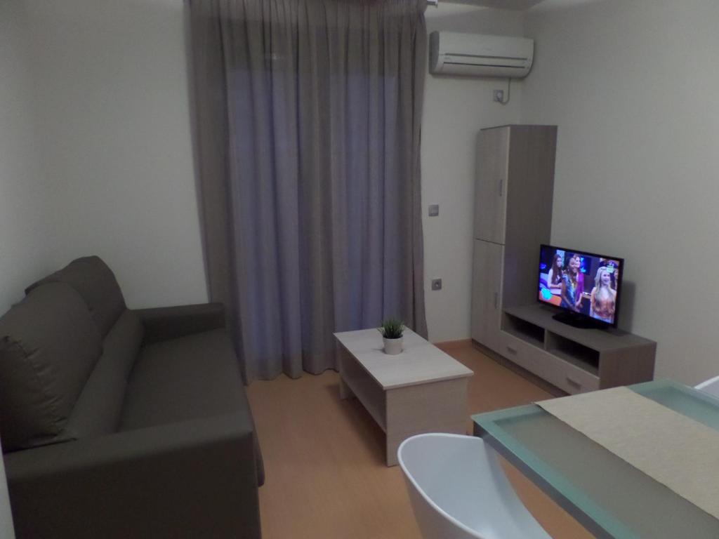uma sala de estar com um sofá e uma televisão em Apartamentos Begastri em Cehegín
