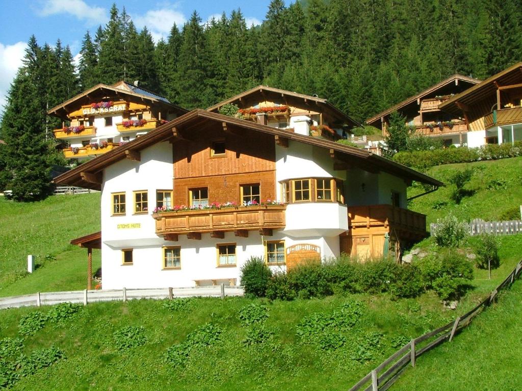 una casa grande en la cima de una colina en Appartement O. Tom's Hütte, en Neustift im Stubaital