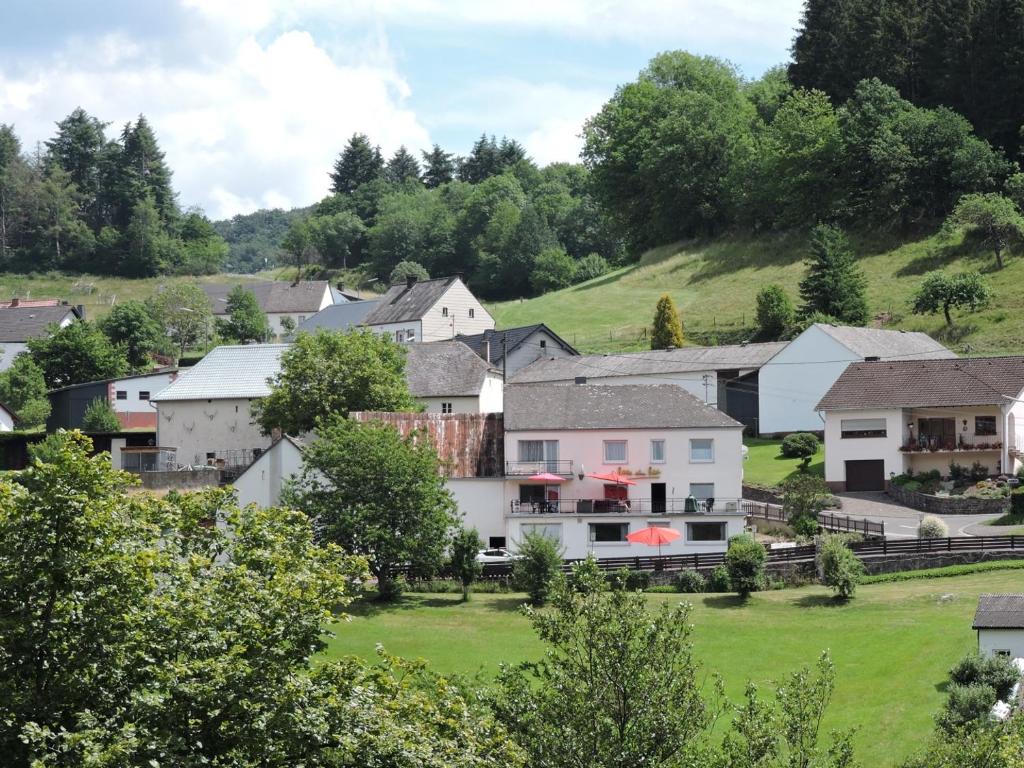 a small town with houses and a green field at Sabine’s Gästehaus in Übereisenbach