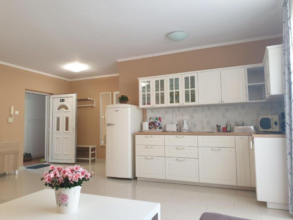 Kuchyň nebo kuchyňský kout v ubytování Rév Apartman