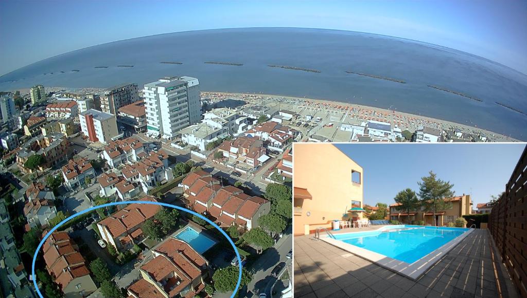 a collage of pictures of a city and a pool at Delta Blu Residence Village in Lido di Pomposa