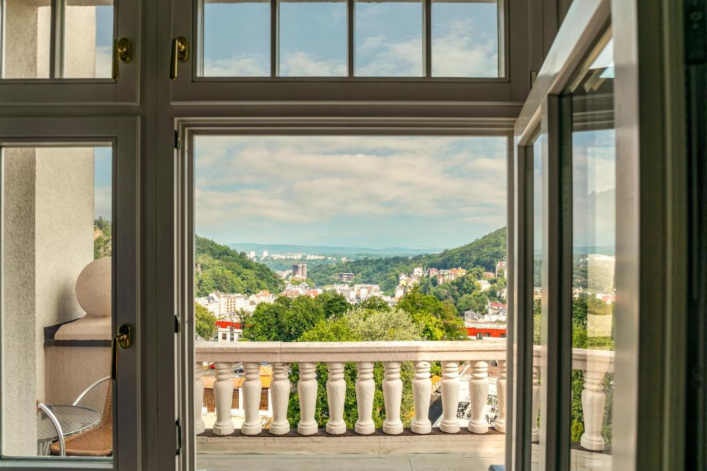 a window view of a city from a building at Spa Hotel Imperial in Karlovy Vary
