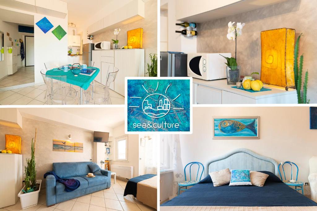 a collage of photos of a kitchen and a living room at Sea & Culture in Lerici