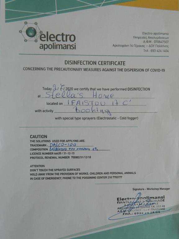 Certyfikat, podpis lub inny dokument wystawiony w obiekcie Stella's Home