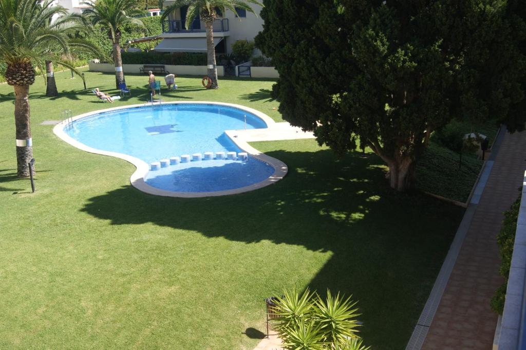 an overhead view of a swimming pool in a yard at Apartamentos Porta Mediterranea in Alcossebre
