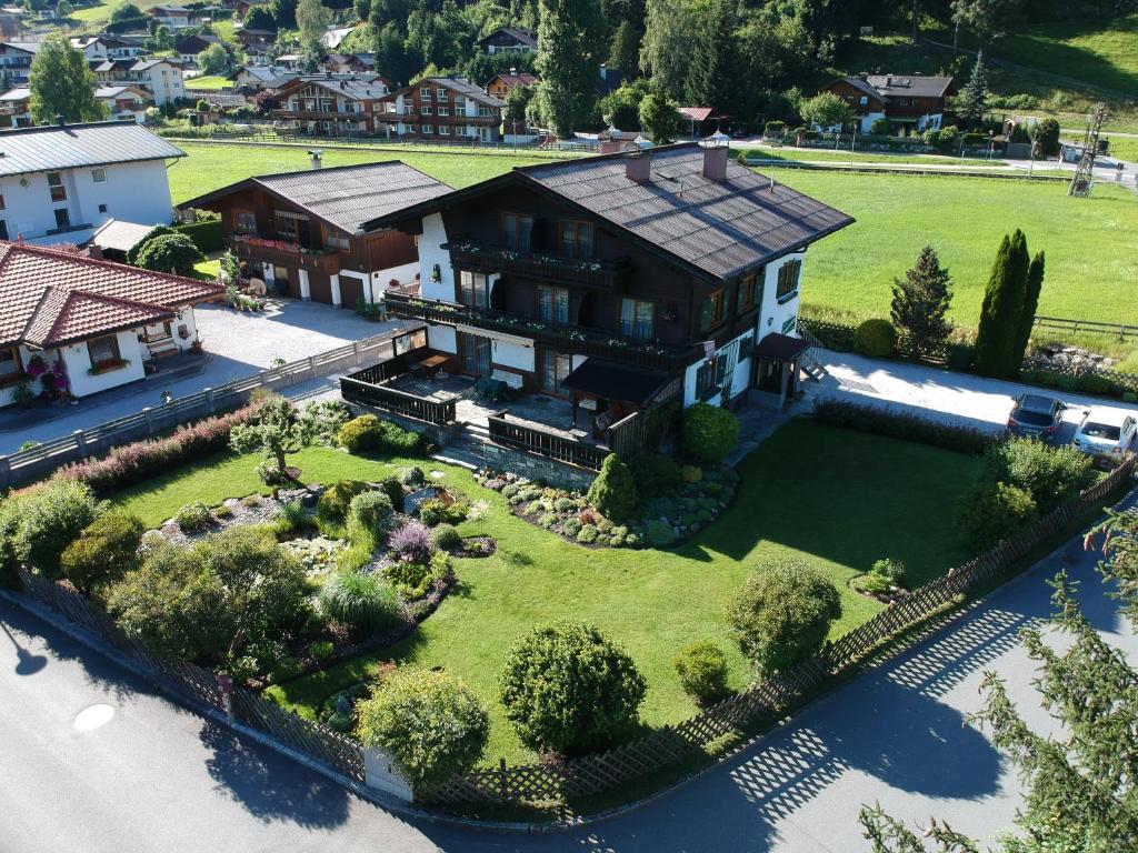 an aerial view of a house with a garden at Pension Alpentraum in Zell am See