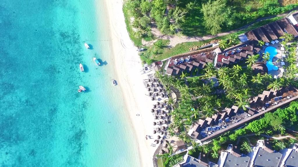 an aerial view of the beach and the ocean at Veranda Palmar Beach Hotel & Spa - All Inclusive in Belle Mare