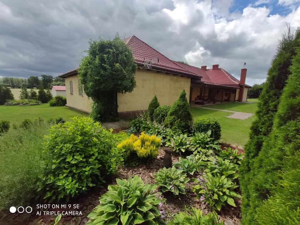 a house with a garden in front of it at Agroturystyka Leśny Dworek in Biały Bór