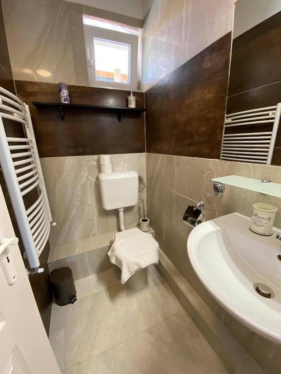 A bathroom at Platán Apartmanház