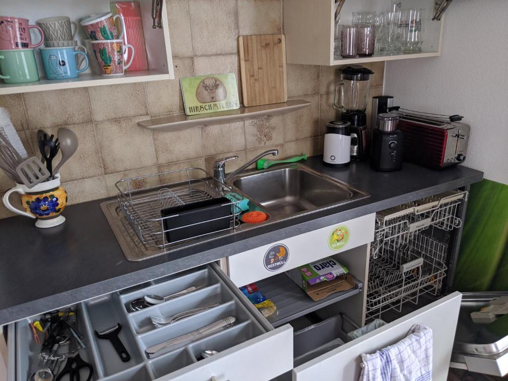 Kuchyň nebo kuchyňský kout v ubytování Montahaus Retro Apartments