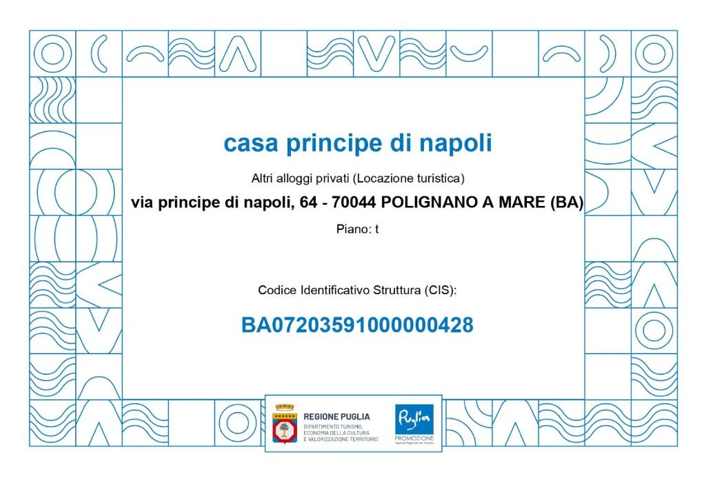 Certifikát, ocenenie alebo iný dokument vystavený v ubytovaní casa principe di napoli