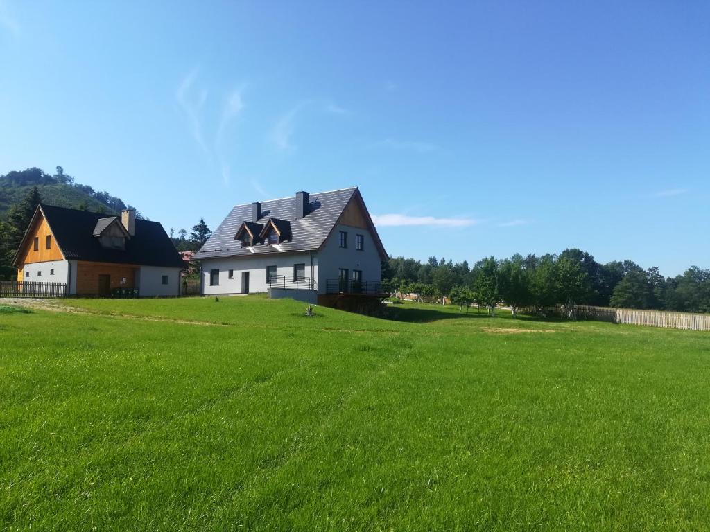 a house in a field with a large grass field at Pod Kasztanami in Międzylesie