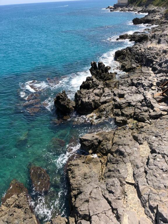 a view of the ocean from a rocky shore at La Casa Sulla Scogliera in Cefalù