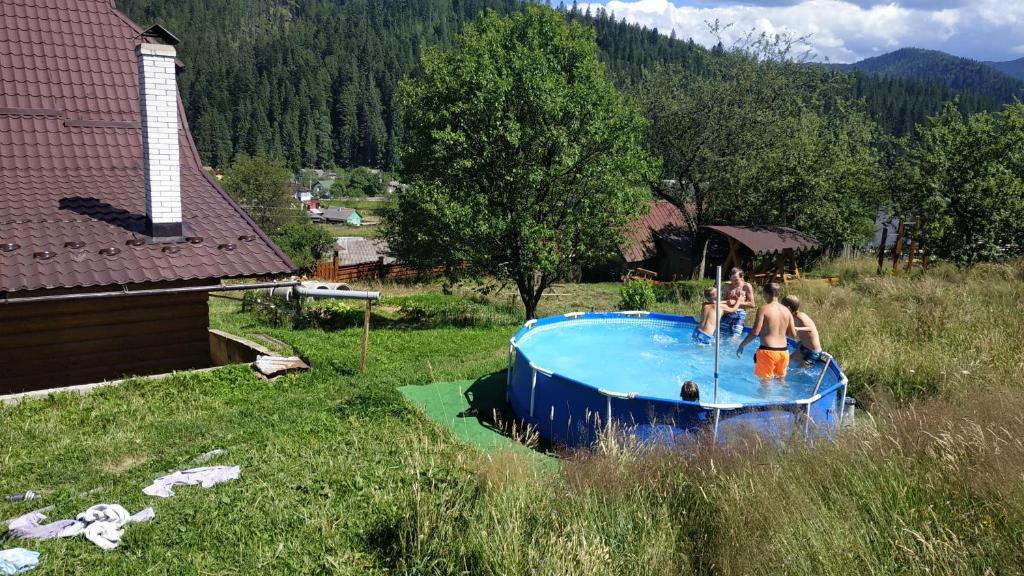 un gruppo di persone in una piscina in un cortile di Sadyba Chertizh a Tatariv
