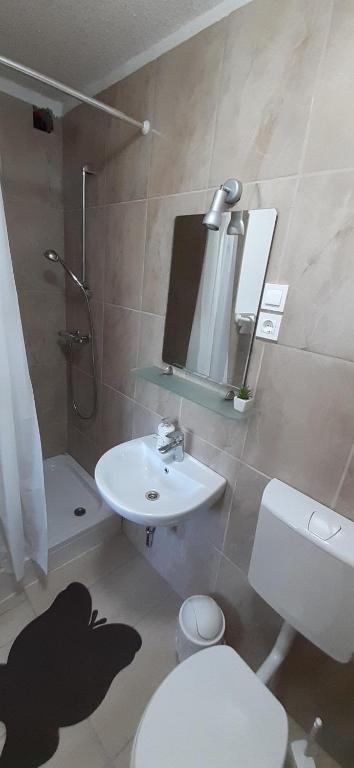 Koupelna v ubytování Apartmaji Mojca