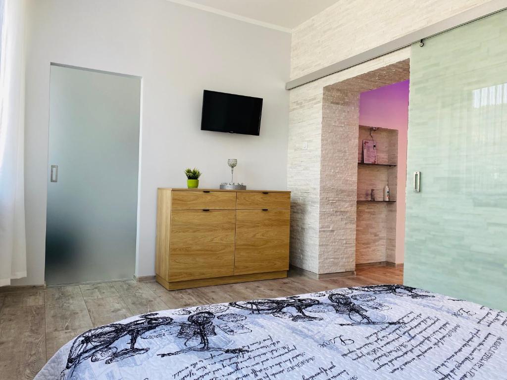 Televízia a/alebo spoločenská miestnosť v ubytovaní Apartament Rodzinny Centrum Zakopane