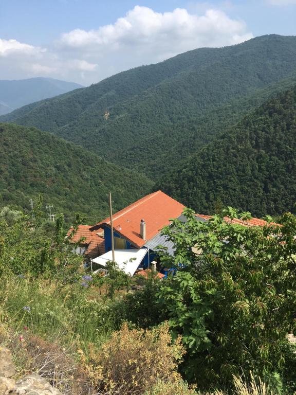 a house on a hill with mountains in the background at Rural house in Vignai