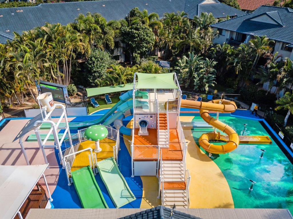 an aerial view of a water park on a cruise ship at Turtle Beach Resort in Gold Coast