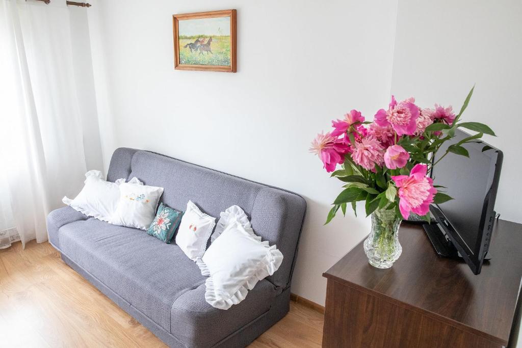 Televízia a/alebo spoločenská miestnosť v ubytovaní Apartament Na Wierchu